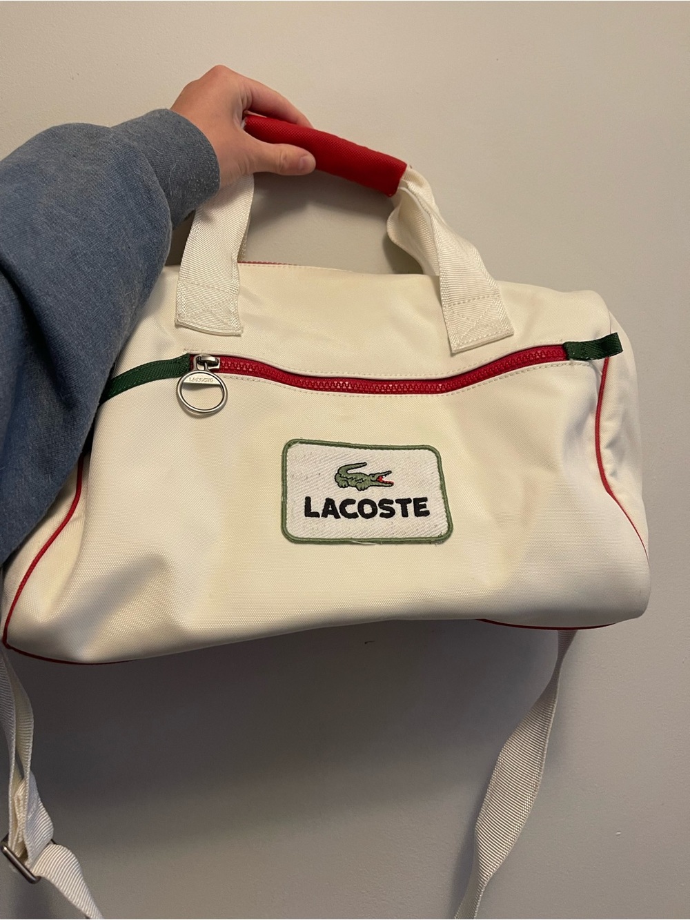 Lacoste White Crossbody Bag with Red & Green Trim